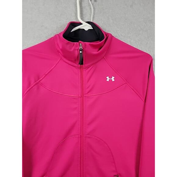 Under Armour All Season Hot Pink LS Zip Up Sweatshirt Women's M Pockets Stretch - Picture 3 of 12